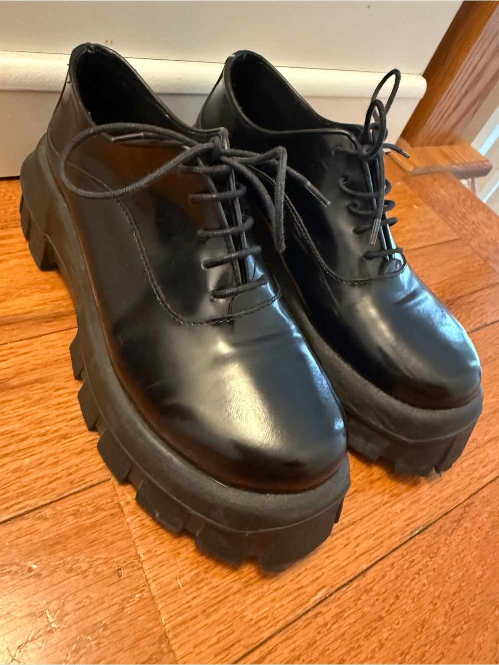 Free People Chunky Lace-Up Loafers, Black Sz 37